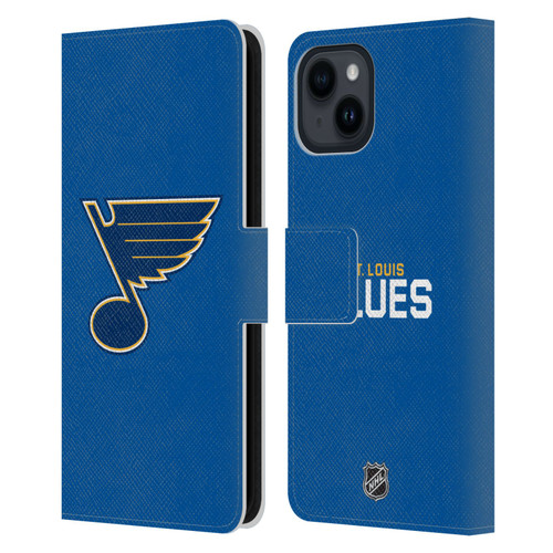 NHL St Louis Blues Plain Leather Book Wallet Case Cover For Apple iPhone 15