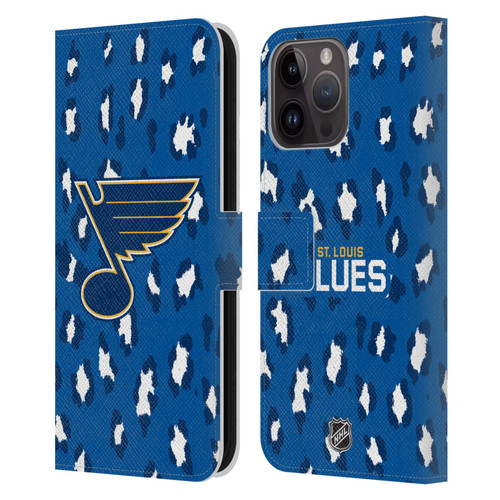 NHL St Louis Blues Leopard Patten Leather Book Wallet Case Cover For Apple iPhone 15 Pro Max