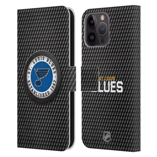 NHL St Louis Blues Puck Texture Leather Book Wallet Case Cover For Apple iPhone 15 Pro Max