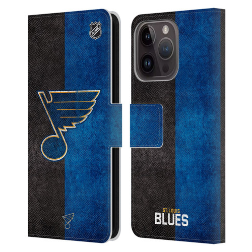 NHL St Louis Blues Half Distressed Leather Book Wallet Case Cover For Apple iPhone 15 Pro