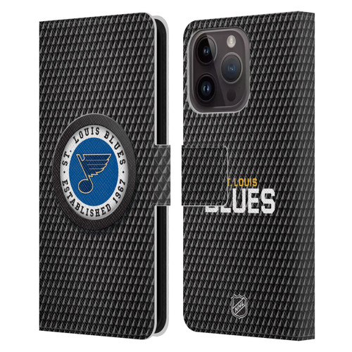 NHL St Louis Blues Puck Texture Leather Book Wallet Case Cover For Apple iPhone 15 Pro