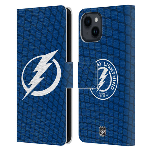 NHL Tampa Bay Lightning Net Pattern Leather Book Wallet Case Cover For Apple iPhone 15