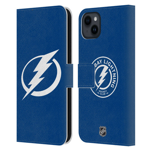 NHL Tampa Bay Lightning Plain Leather Book Wallet Case Cover For Apple iPhone 15 Plus