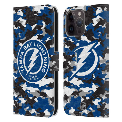 NHL Tampa Bay Lightning Camouflage Leather Book Wallet Case Cover For Apple iPhone 15 Pro Max