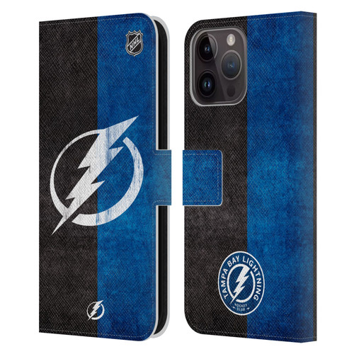 NHL Tampa Bay Lightning Half Distressed Leather Book Wallet Case Cover For Apple iPhone 15 Pro Max