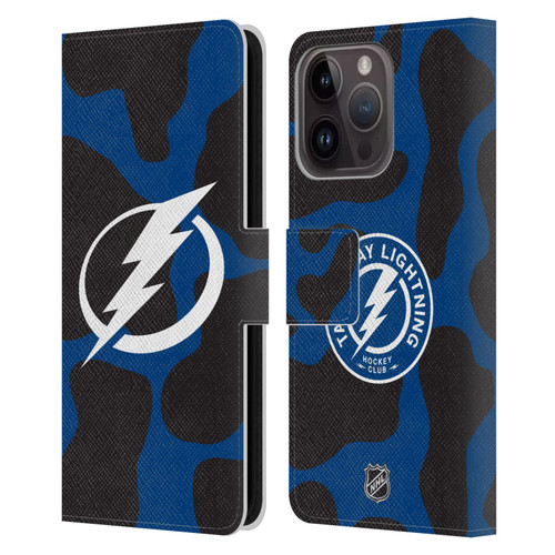 NHL Tampa Bay Lightning Cow Pattern Leather Book Wallet Case Cover For Apple iPhone 15 Pro