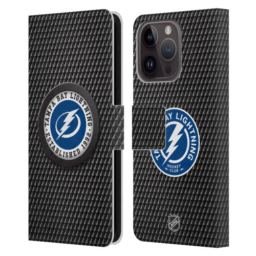 NHL Tampa Bay Lightning Puck Texture Leather Book Wallet Case Cover For Apple iPhone 15 Pro