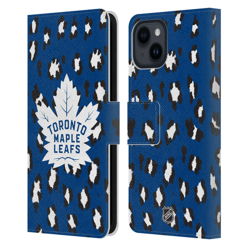 NHL Toronto Maple Leafs Leopard Patten Leather Book Wallet Case Cover For Apple iPhone 15