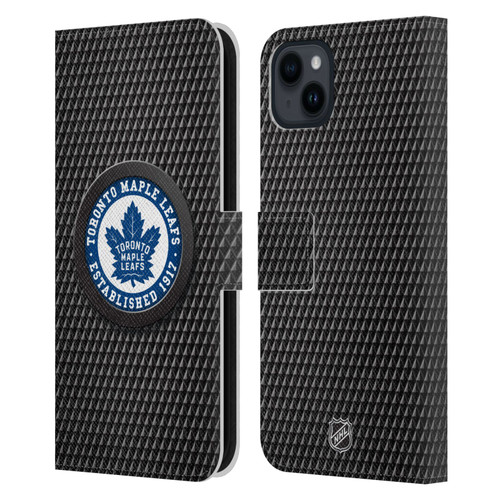 NHL Toronto Maple Leafs Puck Texture Leather Book Wallet Case Cover For Apple iPhone 15 Plus