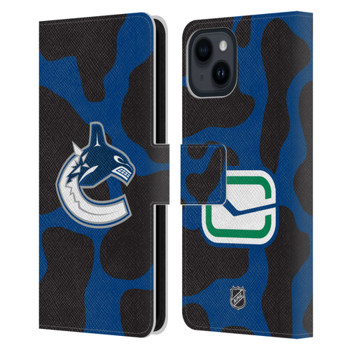 NHL Vancouver Canucks Cow Pattern Leather Book Wallet Case Cover For Apple iPhone 15