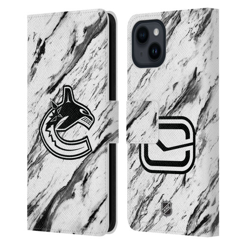 NHL Vancouver Canucks Marble Leather Book Wallet Case Cover For Apple iPhone 15
