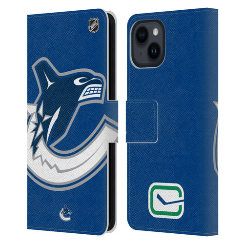 NHL Vancouver Canucks Oversized Leather Book Wallet Case Cover For Apple iPhone 15