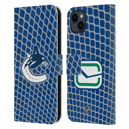 NHL Vancouver Canucks Net Pattern Leather Book Wallet Case Cover For Apple iPhone 15 Plus