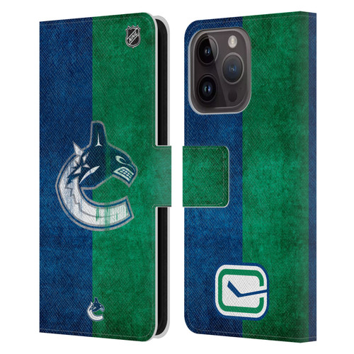 NHL Vancouver Canucks Half Distressed Leather Book Wallet Case Cover For Apple iPhone 15 Pro