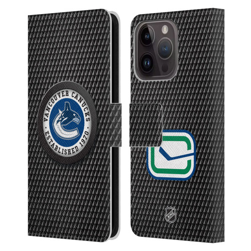 NHL Vancouver Canucks Puck Texture Leather Book Wallet Case Cover For Apple iPhone 15 Pro