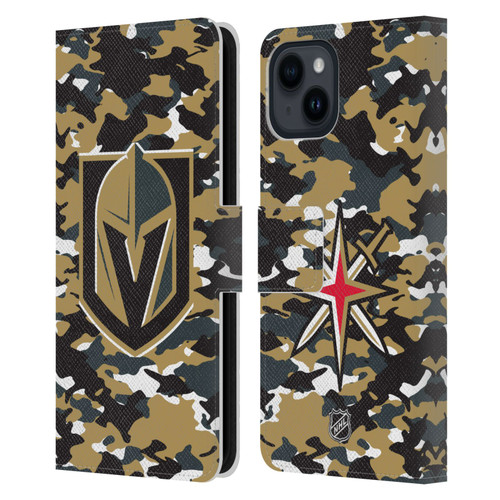 NHL Vegas Golden Knights Camouflage Leather Book Wallet Case Cover For Apple iPhone 15