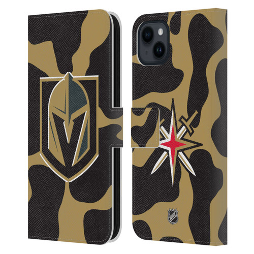 NHL Vegas Golden Knights Cow Pattern Leather Book Wallet Case Cover For Apple iPhone 15 Plus