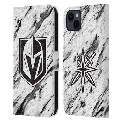 NHL Vegas Golden Knights Marble Leather Book Wallet Case Cover For Apple iPhone 15 Plus