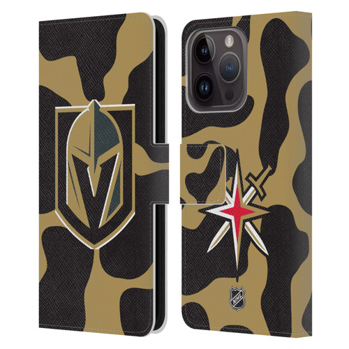 NHL Vegas Golden Knights Cow Pattern Leather Book Wallet Case Cover For Apple iPhone 15 Pro