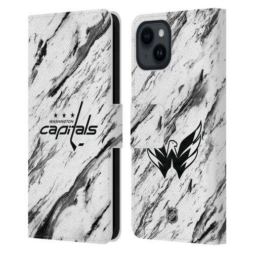 NHL Washington Capitals Marble Leather Book Wallet Case Cover For Apple iPhone 15