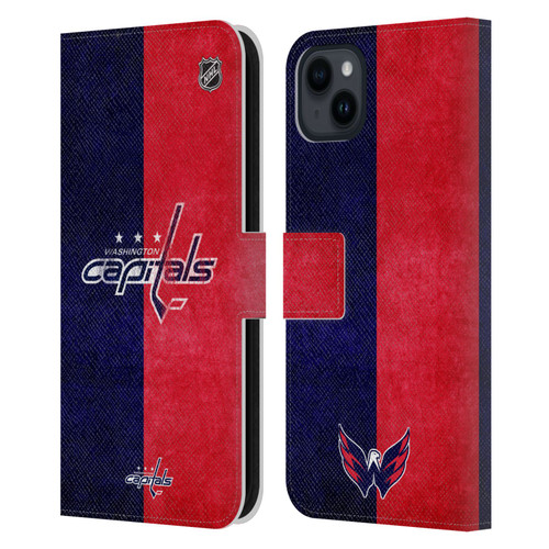 NHL Washington Capitals Half Distressed Leather Book Wallet Case Cover For Apple iPhone 15 Plus