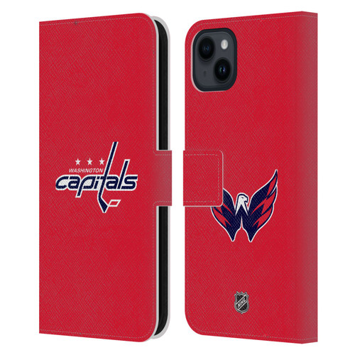 NHL Washington Capitals Plain Leather Book Wallet Case Cover For Apple iPhone 15 Plus