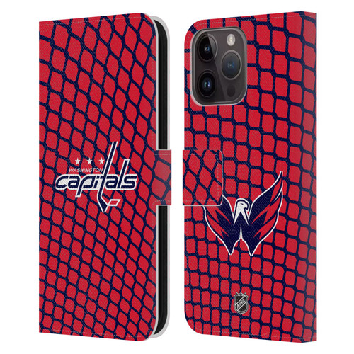 NHL Washington Capitals Net Pattern Leather Book Wallet Case Cover For Apple iPhone 15 Pro Max