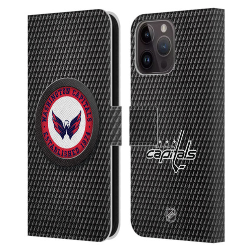 NHL Washington Capitals Puck Texture Leather Book Wallet Case Cover For Apple iPhone 15 Pro Max