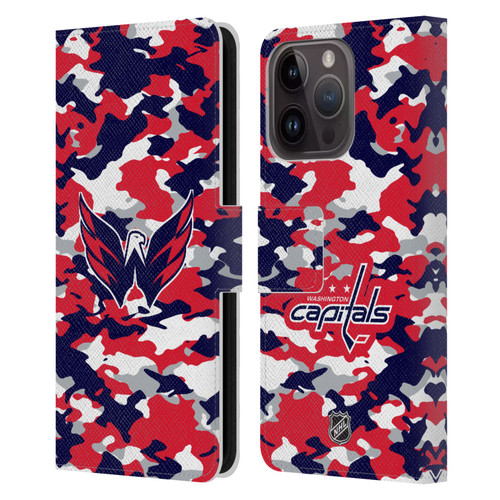NHL Washington Capitals Camouflage Leather Book Wallet Case Cover For Apple iPhone 15 Pro
