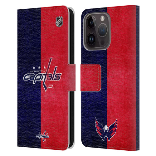 NHL Washington Capitals Half Distressed Leather Book Wallet Case Cover For Apple iPhone 15 Pro