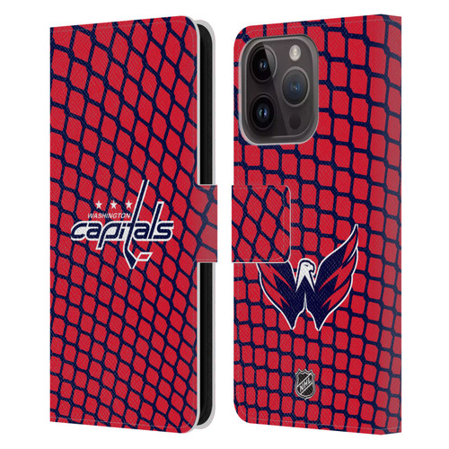 NHL Washington Capitals Net Pattern Leather Book Wallet Case Cover For Apple iPhone 15 Pro