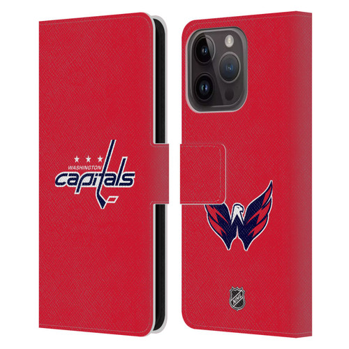 NHL Washington Capitals Plain Leather Book Wallet Case Cover For Apple iPhone 15 Pro