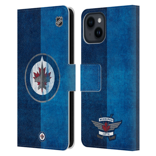 NHL Winnipeg Jets Half Distressed Leather Book Wallet Case Cover For Apple iPhone 15