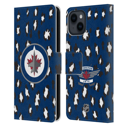 NHL Winnipeg Jets Leopard Patten Leather Book Wallet Case Cover For Apple iPhone 15
