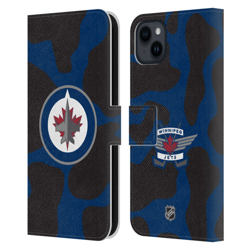NHL Winnipeg Jets Cow Pattern Leather Book Wallet Case Cover For Apple iPhone 15 Plus