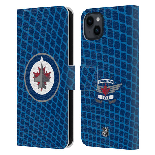 NHL Winnipeg Jets Net Pattern Leather Book Wallet Case Cover For Apple iPhone 15 Plus