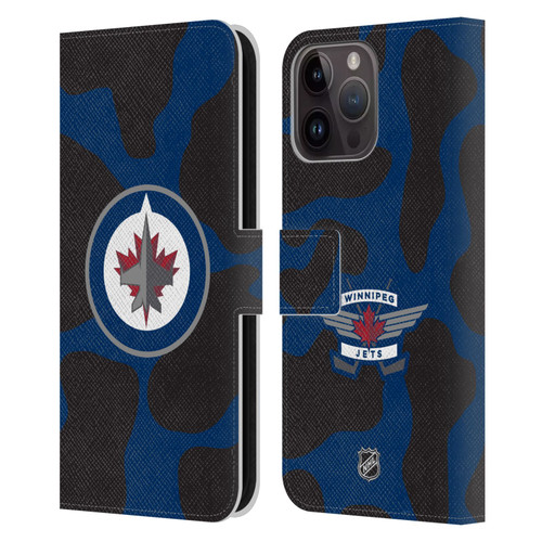 NHL Winnipeg Jets Cow Pattern Leather Book Wallet Case Cover For Apple iPhone 15 Pro Max