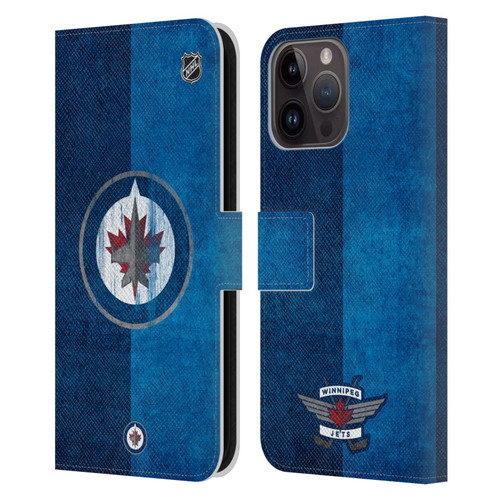 NHL Winnipeg Jets Half Distressed Leather Book Wallet Case Cover For Apple iPhone 15 Pro Max