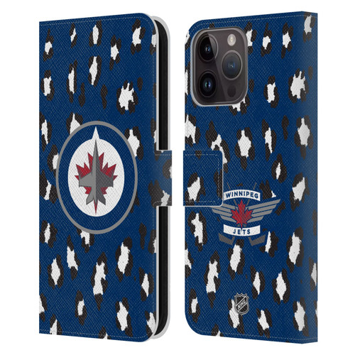 NHL Winnipeg Jets Leopard Patten Leather Book Wallet Case Cover For Apple iPhone 15 Pro Max