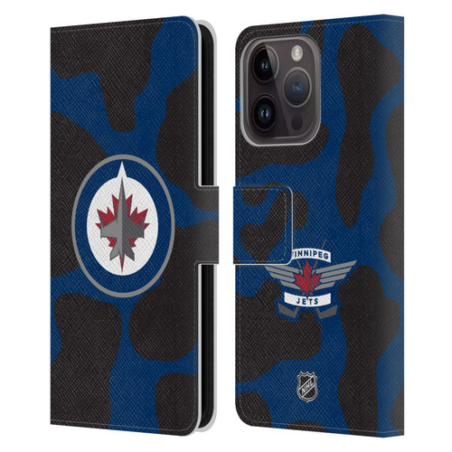 NHL Winnipeg Jets Cow Pattern Leather Book Wallet Case Cover For Apple iPhone 15 Pro