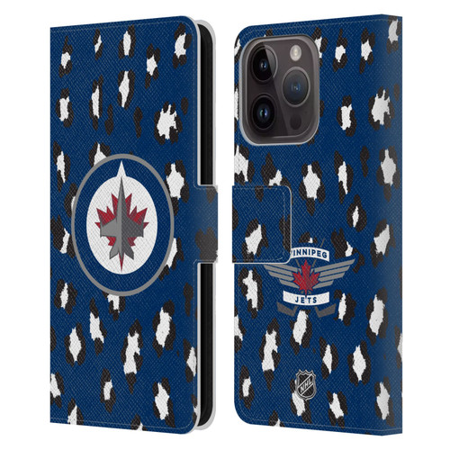 NHL Winnipeg Jets Leopard Patten Leather Book Wallet Case Cover For Apple iPhone 15 Pro