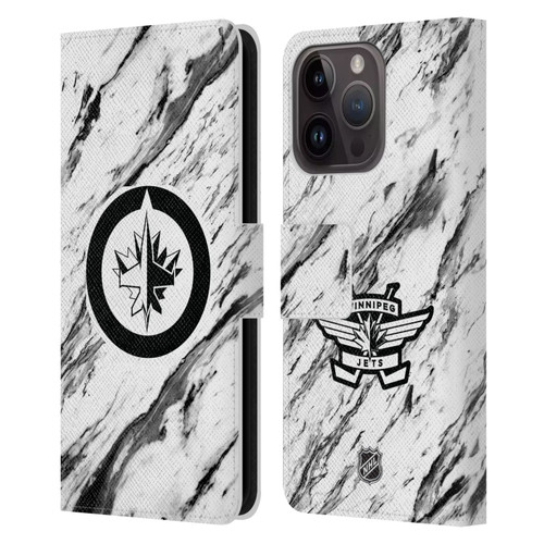 NHL Winnipeg Jets Marble Leather Book Wallet Case Cover For Apple iPhone 15 Pro