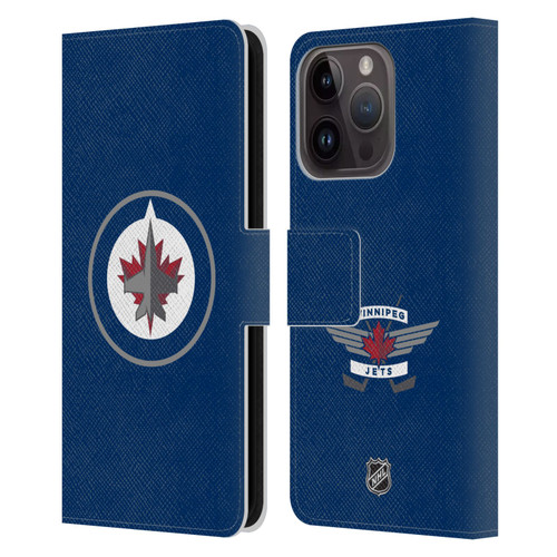 NHL Winnipeg Jets Plain Leather Book Wallet Case Cover For Apple iPhone 15 Pro