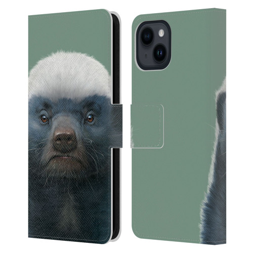 Vincent Hie Animals Honey Badger Leather Book Wallet Case Cover For Apple iPhone 15