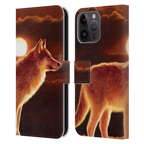 Vincent Hie Animals Sunset Wolf Leather Book Wallet Case Cover For Apple iPhone 15 Pro Max