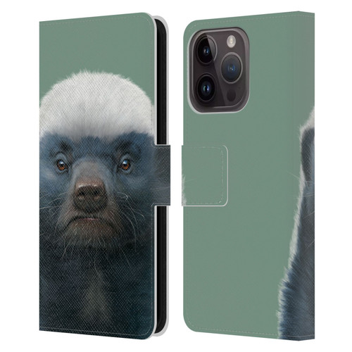 Vincent Hie Animals Honey Badger Leather Book Wallet Case Cover For Apple iPhone 15 Pro