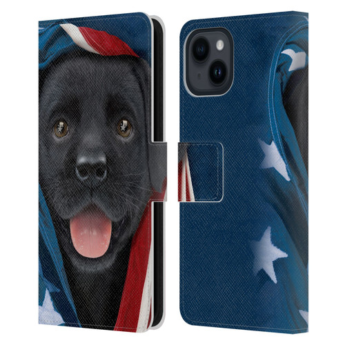 Vincent Hie Canidae Patriotic Black Lab Leather Book Wallet Case Cover For Apple iPhone 15