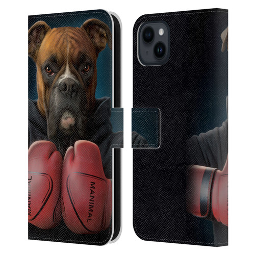 Vincent Hie Canidae Boxer Leather Book Wallet Case Cover For Apple iPhone 15 Plus