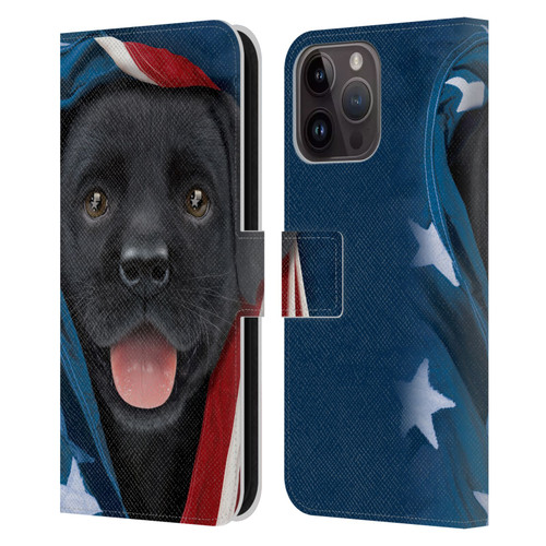 Vincent Hie Canidae Patriotic Black Lab Leather Book Wallet Case Cover For Apple iPhone 15 Pro Max