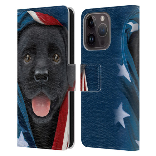 Vincent Hie Canidae Patriotic Black Lab Leather Book Wallet Case Cover For Apple iPhone 15 Pro